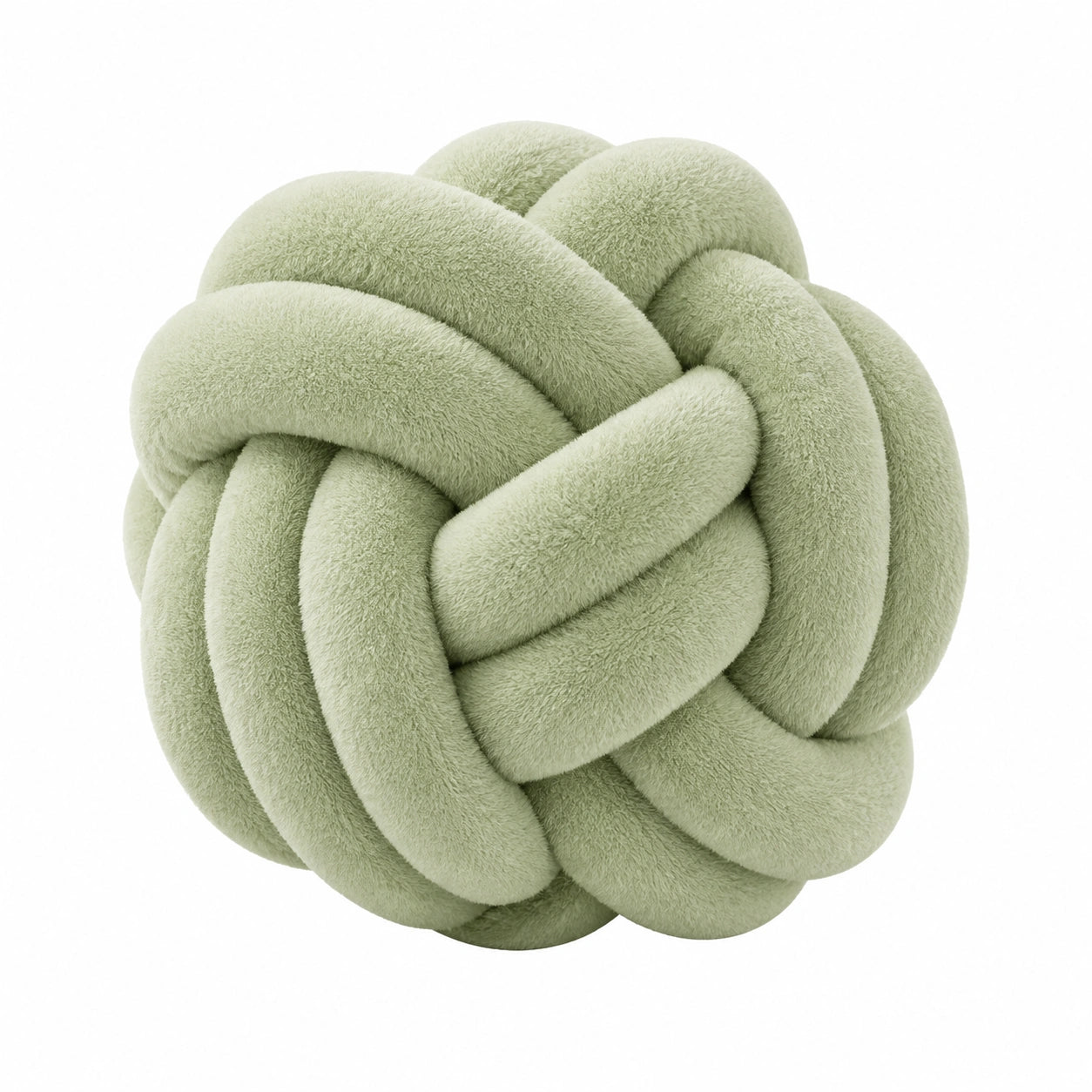 Cuscino decorativo annodato 30 cm in peluche verde salvia - morbido per arredamento
