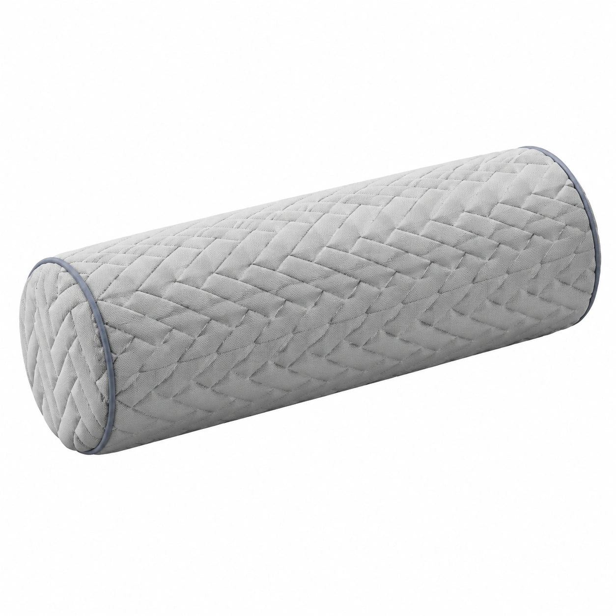 Cuscino cilindrico 20 x 50 cm in tessuto grigio trapuntato per supporto decorativo
