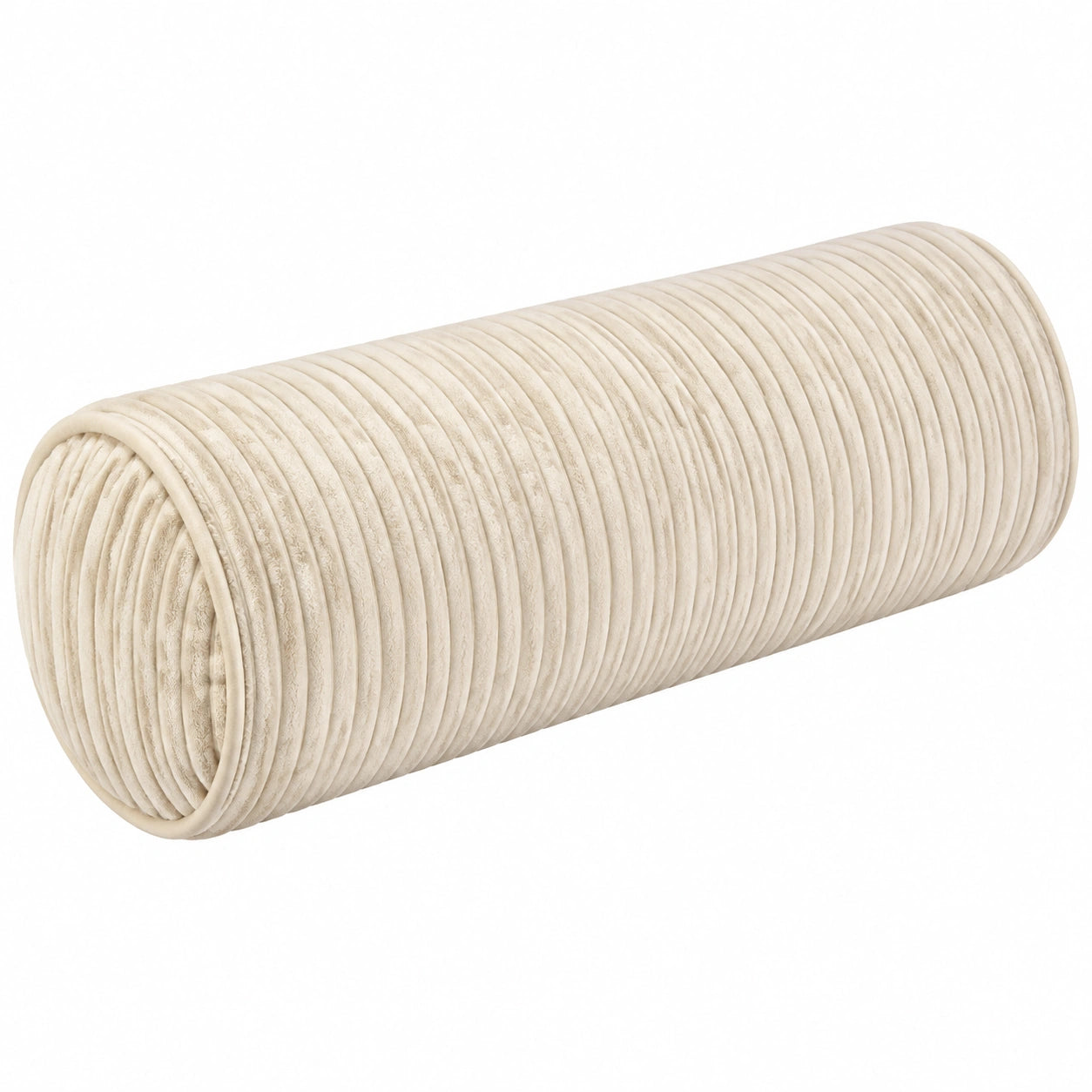 Cuscino cilindrico 20 x 45 cm in tessuto a coste beige morbido decorativo