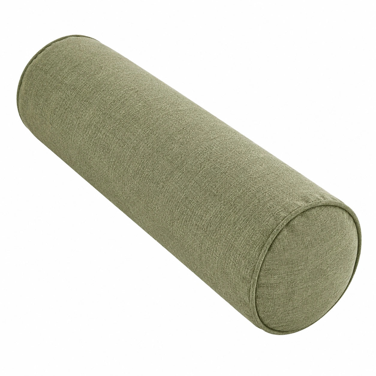 Cuscino cilindrico 15 x 50 cm in tessuto verde salvia per supporto decorativo