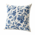 Cuscino decorativo 45 x 45 cm in tessuto avorio blu con ricamo floreale stile classico