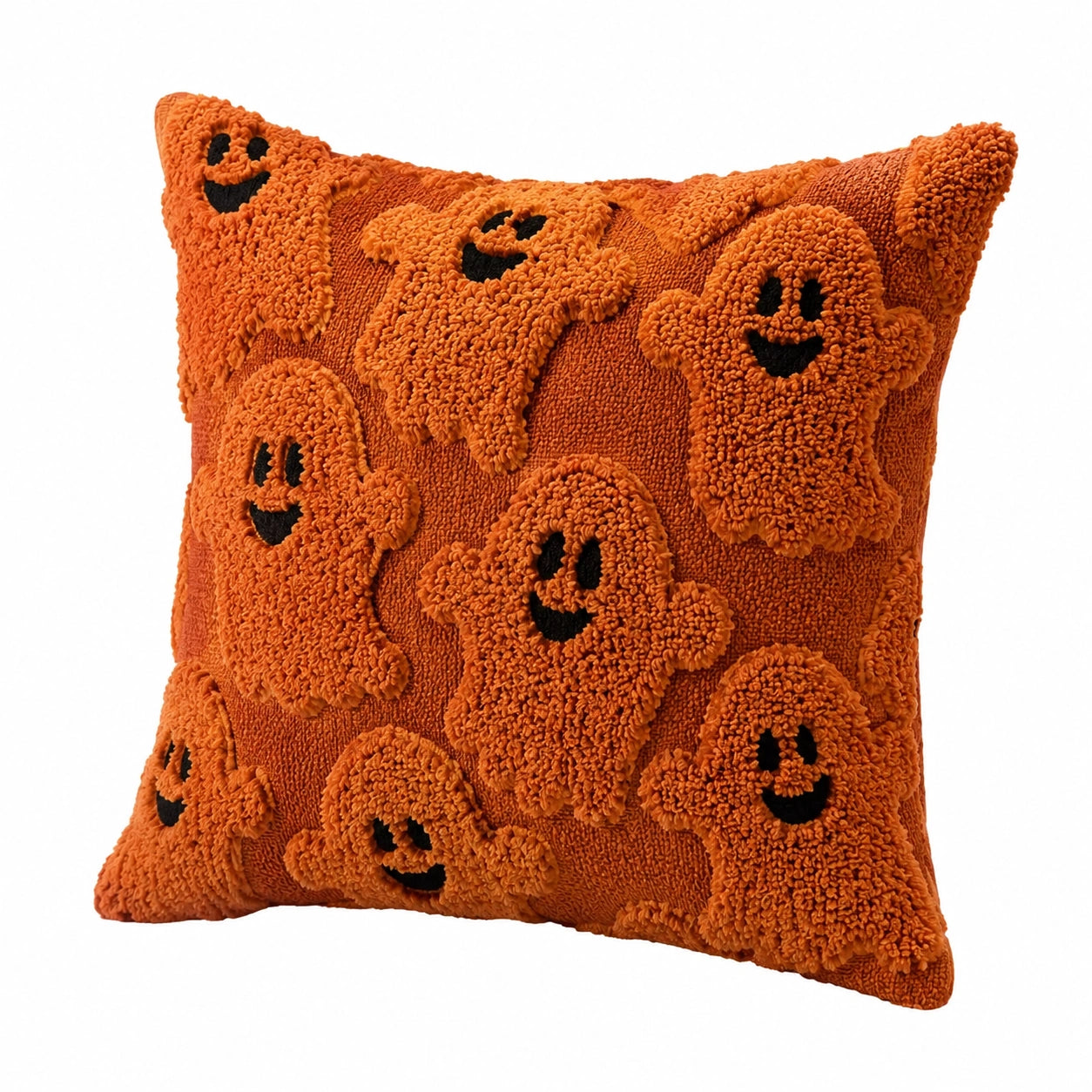 Cuscino decorativo 45 x 45 cm in tessuto arancione con fantasmi stile Halloween