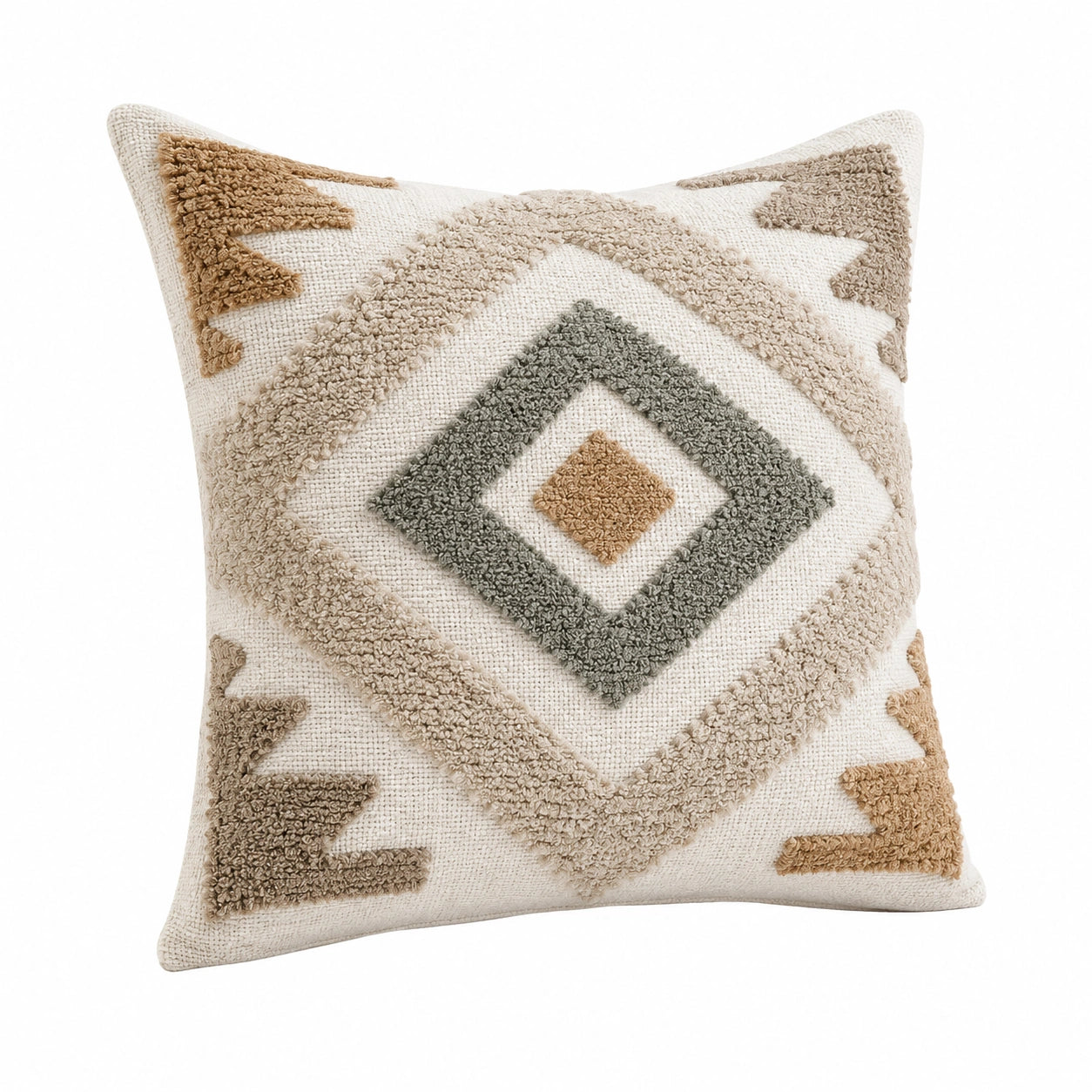 Cuscino decorativo 45 x 45 cm in tessuto avorio beige e verde con motivo geometrico bouclé