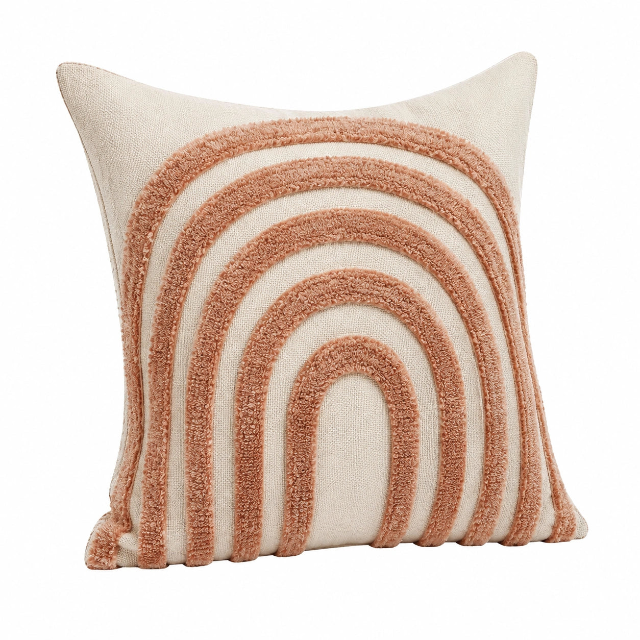 Cuscino decorativo 45 cm x 45 cm in tessuto beige e terracotta con motivo ad arco in rilievo