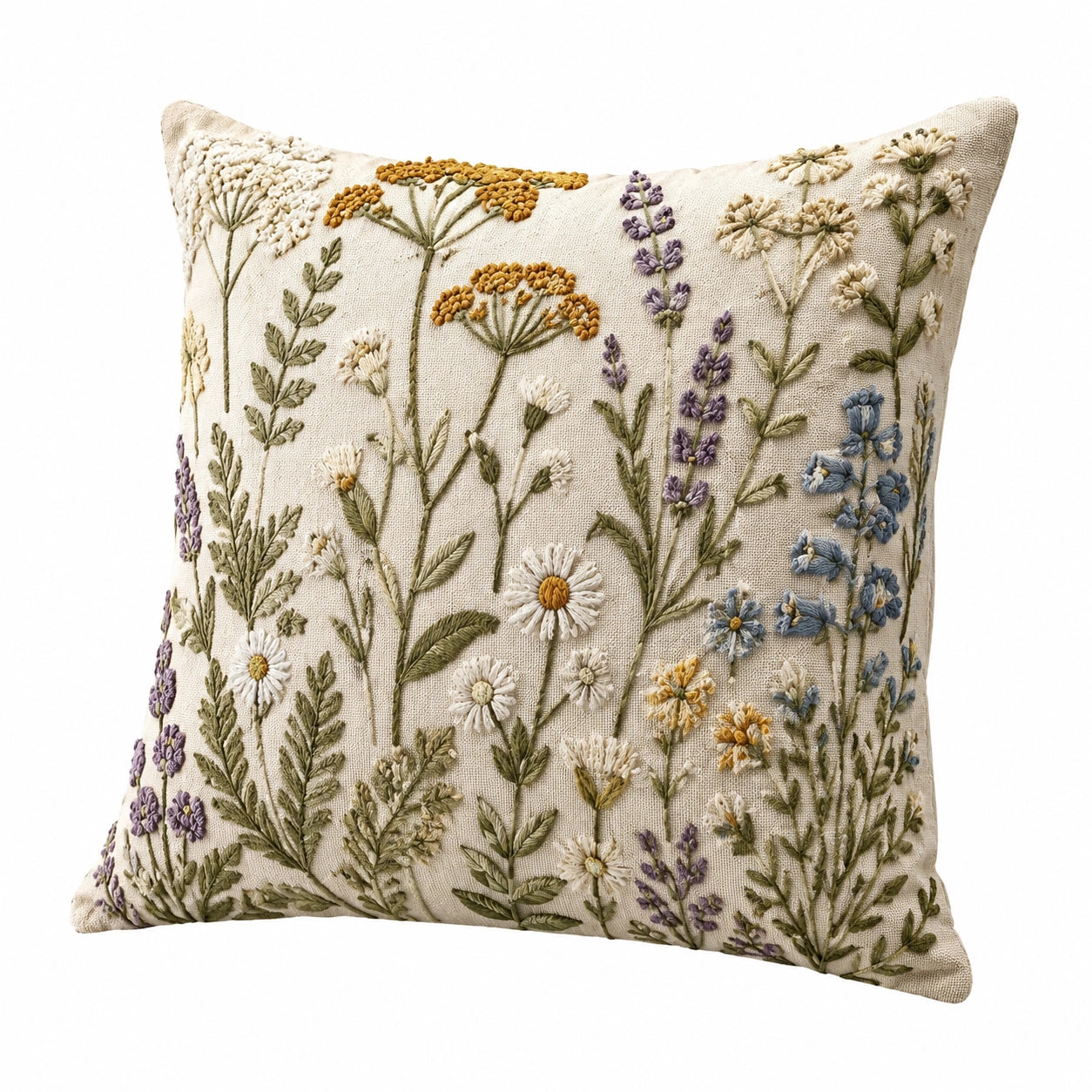 Cuscino decorativo 45 x 45 cm in tessuto beige ricamato floreale per divano stile botanico