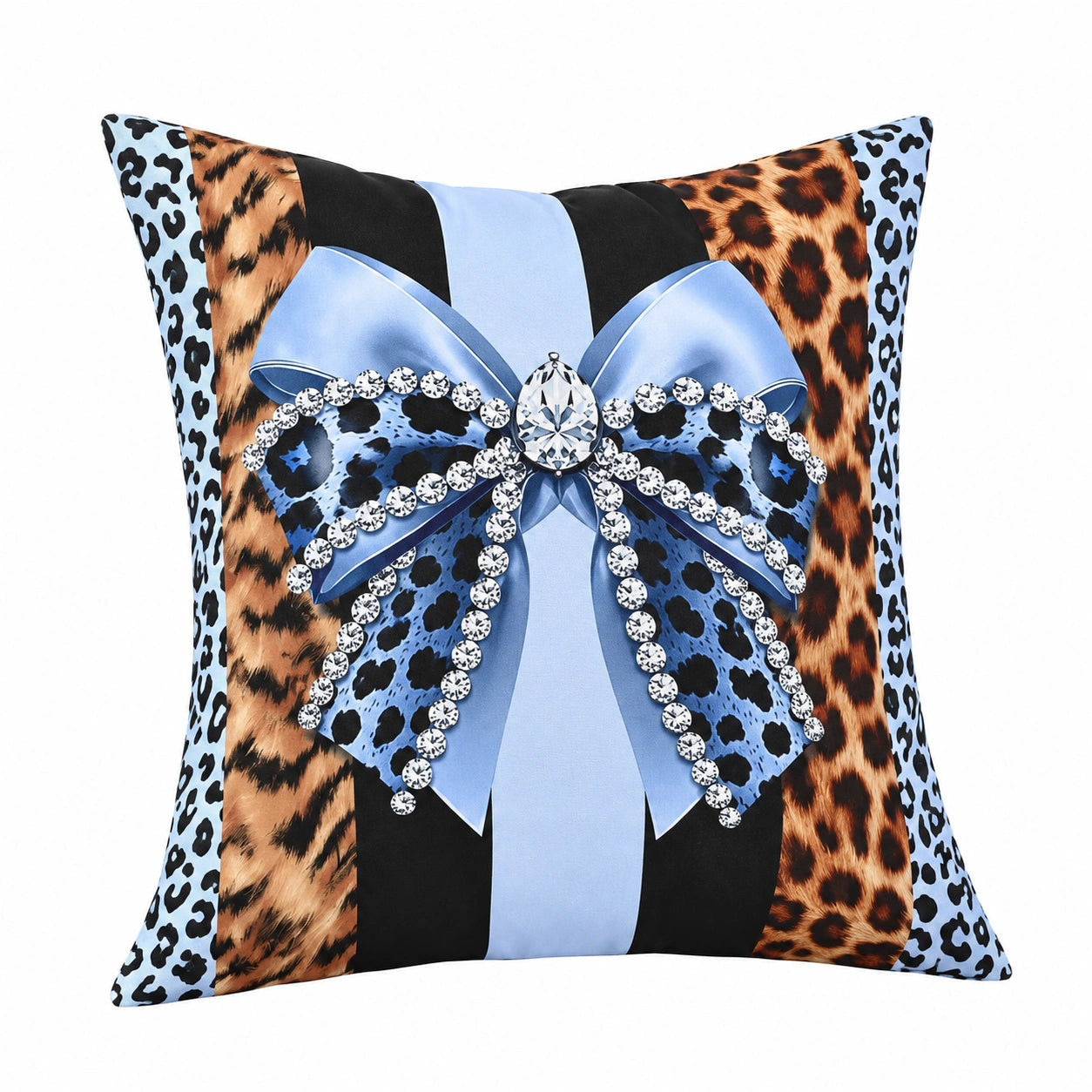 Cuscino decorativo quadrato 45 x 45 cm in tessuto sintetico blu nero leopardato con stampa a fiocco
