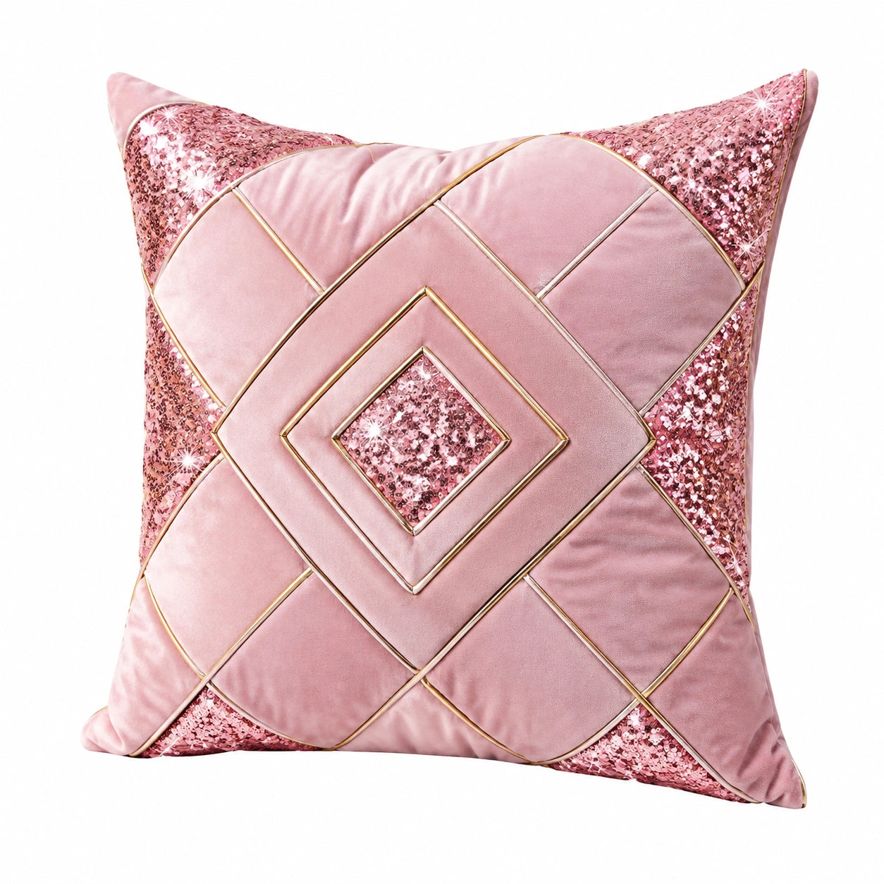 Cuscino decorativo 45 x 45 cm in velluto rosa con paillettes stile glamour