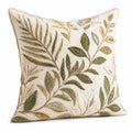 Cuscino decorativo 45 x 45 cm in tessuto beige con ricamo foglie stile botanico