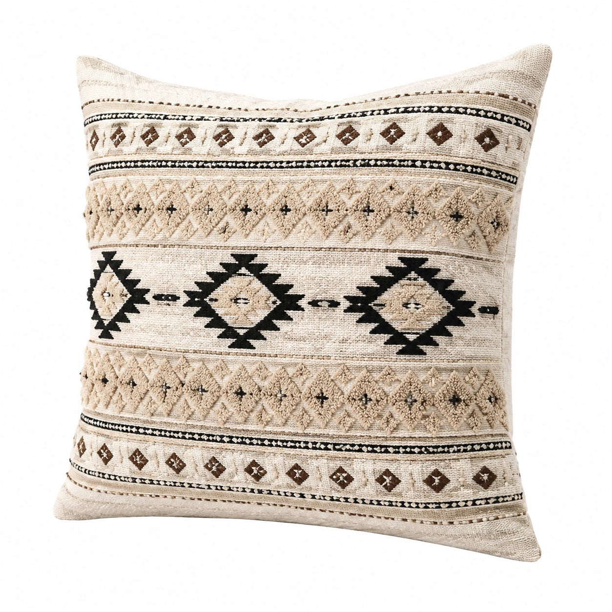 Cuscino decorativo 45 x 45 cm in tessuto beige e nero - motivo geometrico stile boho