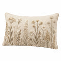 Cuscino decorativo 50 x 30 cm in tessuto beige con ricamo floreale stile botanico