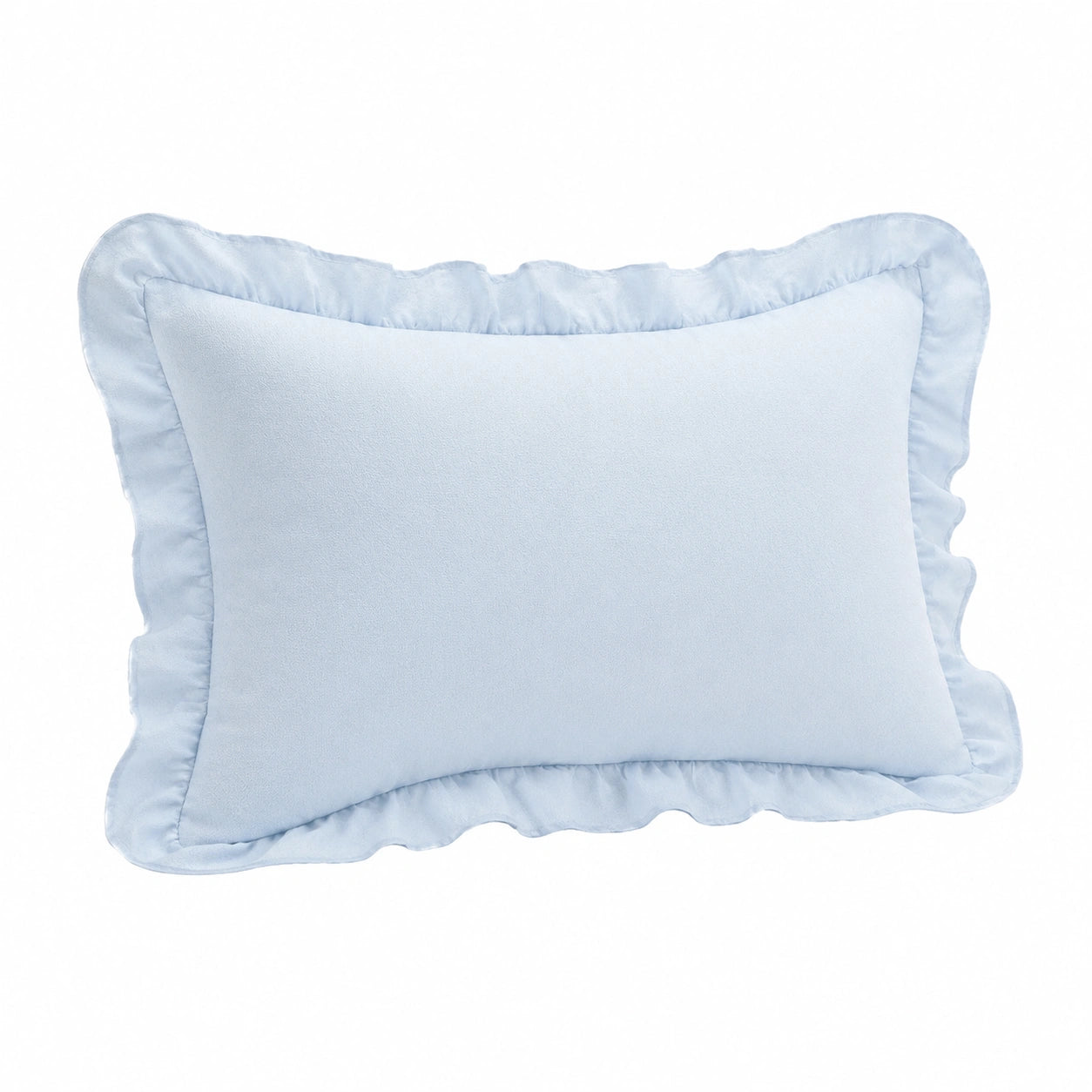 Cuscino decorativo 70 x 50 cm in tessuto azzurro con volant morbido
