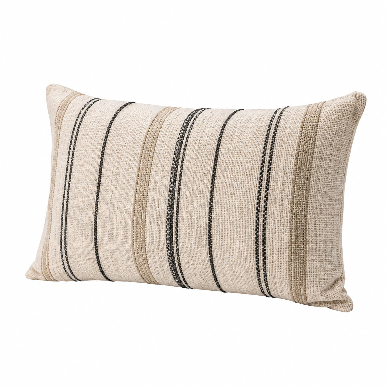Cuscino rettangolare 50 x 30 cm in tessuto beige e nero a righe decorative