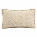 Cuscino decorativo 50 x 30 cm in tessuto avorio beige con motivo geometrico e frange