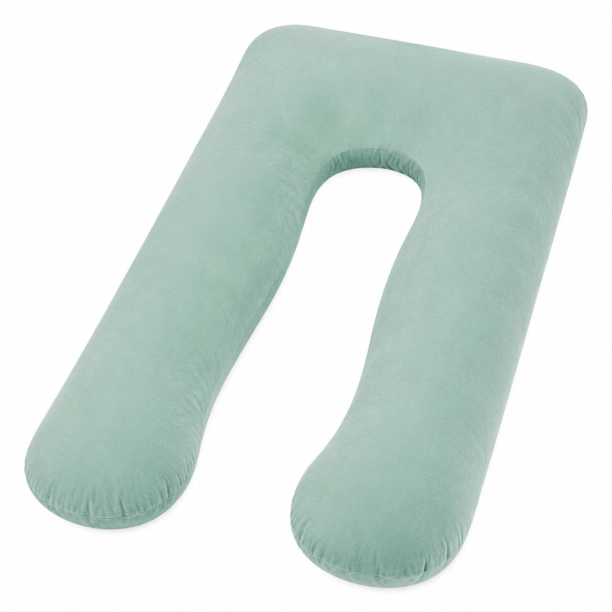 Cuscino a U per gravidanza 120 cm in velluto verde menta - sostegno avvolgente