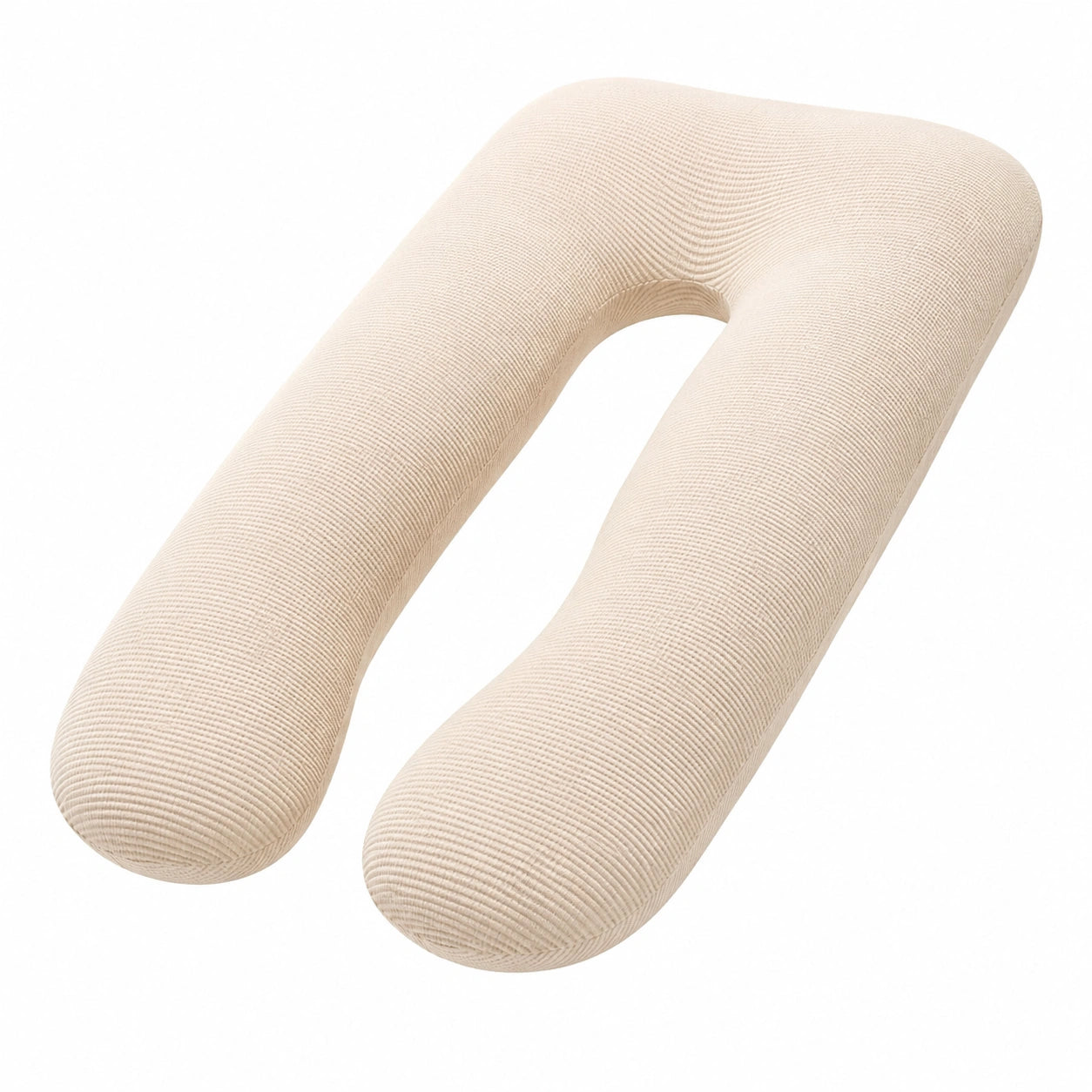 Cuscino gravidanza a U 140 cm in tessuto a coste beige per supporto del corpo