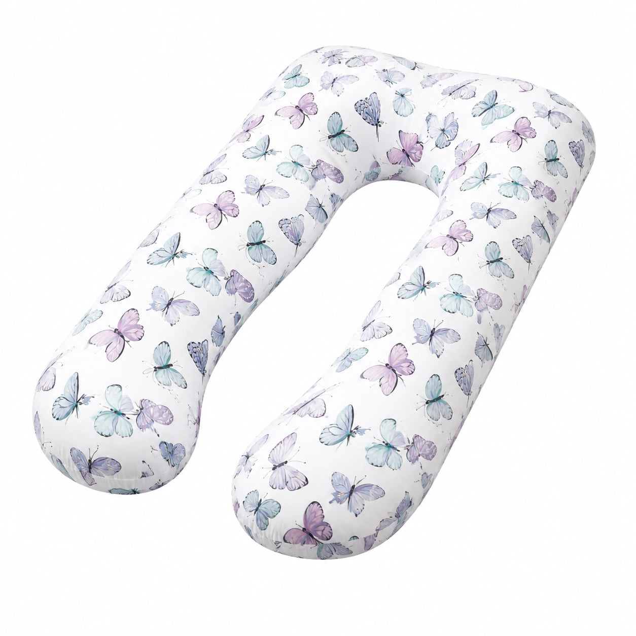 Cuscino gravidanza a U 140 cm in tessuto bianco con farfalle - supporto per il riposo