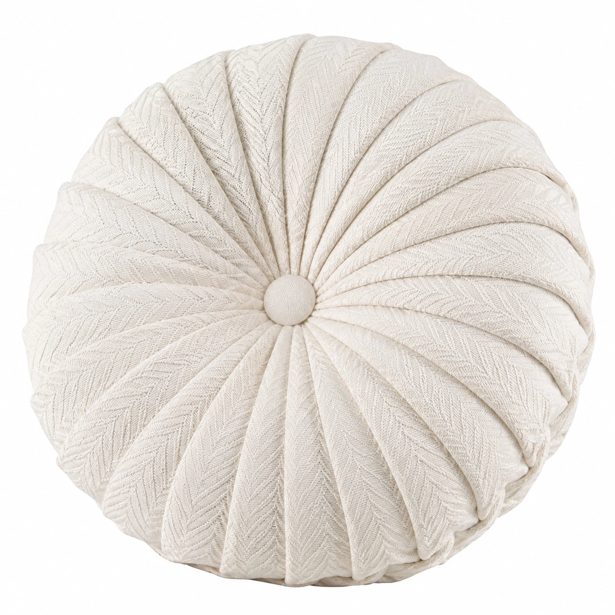 Cuscino decorativo rotondo 45 cm in tessuto avorio plissettato per arredamento