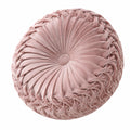 Cuscino decorativo rotondo 45 cm in velluto rosa con pieghe floreali