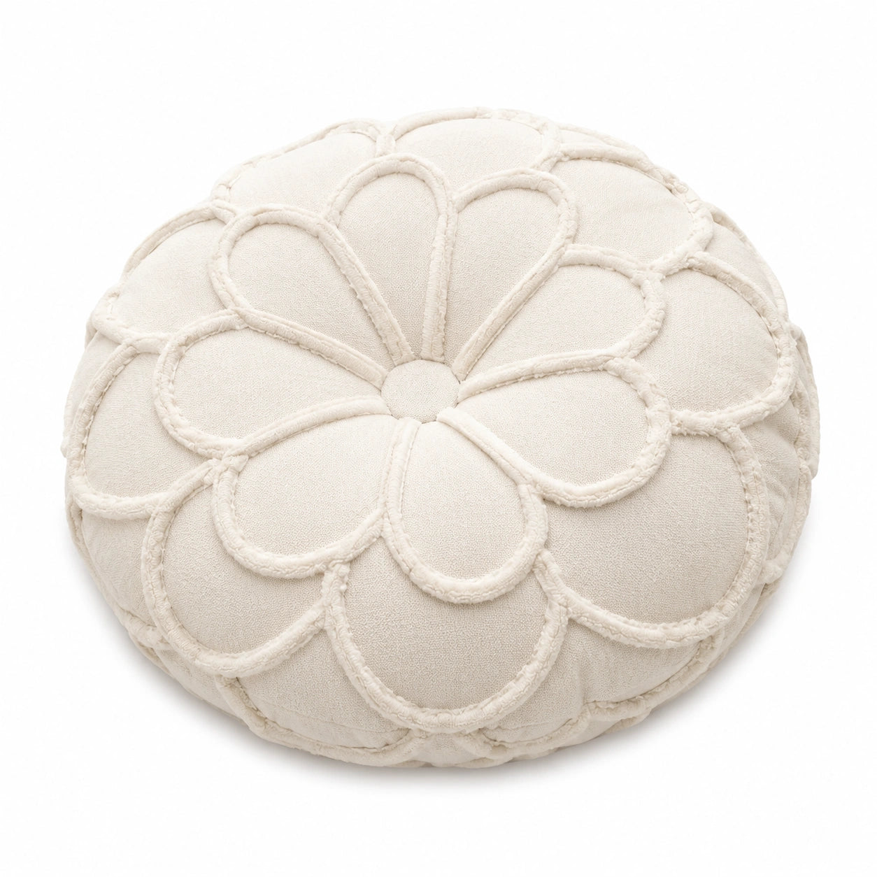 Cuscino decorativo rotondo diametro 45 cm in tessuto beige con motivo floreale - morbido