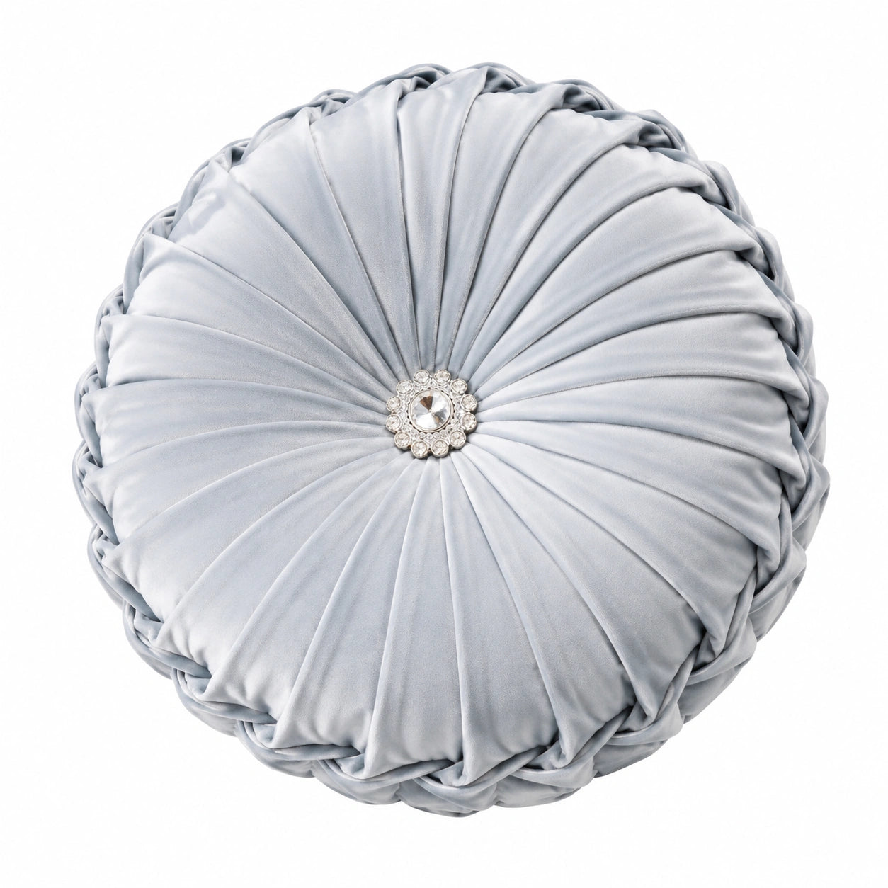 Cuscino decorativo rotondo 40 cm in velluto grigio chiaro per divano stile plissettato