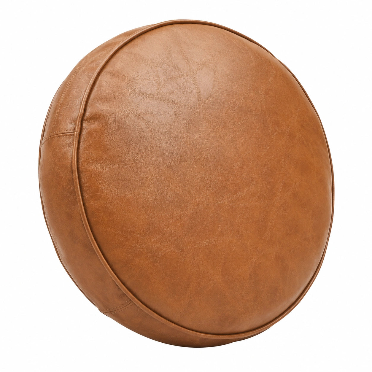Cuscino rotondo 50 cm in similpelle marrone - seduta decorativa